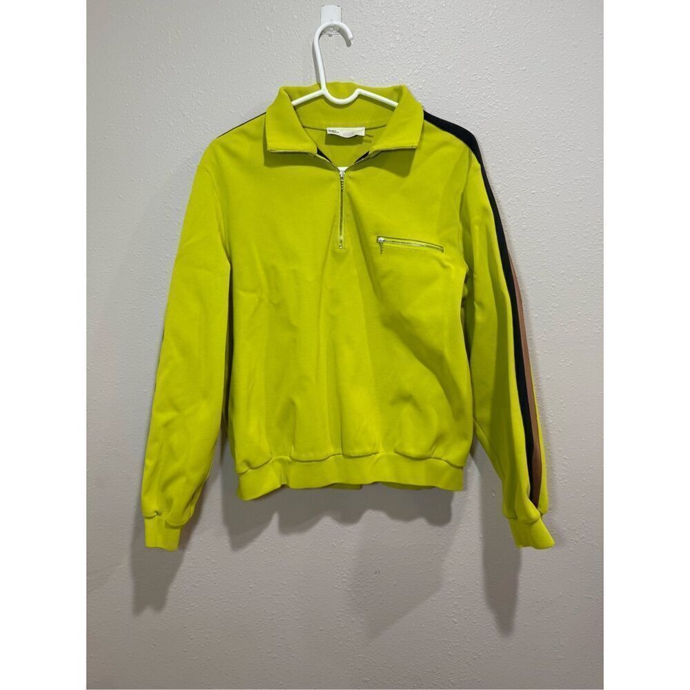 Tory Burch 1/4 Zip Activewear Pullover Lime Green with Stripes on Sleeves EUC MS